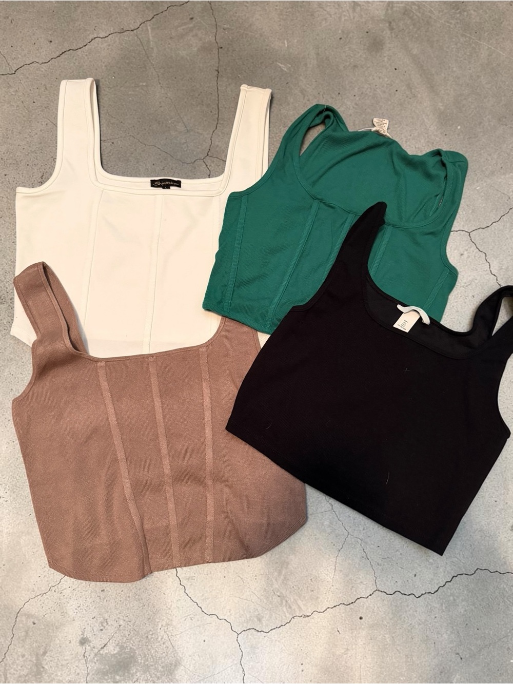 H&M Black, White, Green & Brown Cropped Tank Top Set - Ribbed Styles